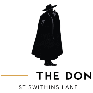 The Don logo, the dramatic dark figure in Spanish hat and Portuguese student’s cape, holding a ruby glass